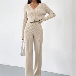 Mast & Harbour Striped V-Neck Sweater With Trousers-picture-15