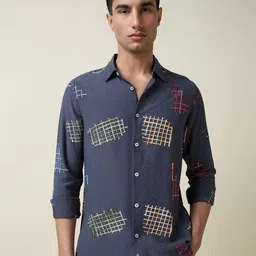 Thomas Scott Men Premium Fit Spread Collar Textured Casual Shirt-picture-33