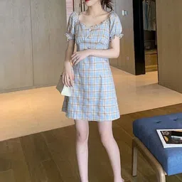 StyleCast Checked Puff Sleeve A-Line Dress-picture-23