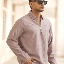 Powerlook Men Self Design Polo Collar T-shirt image 2