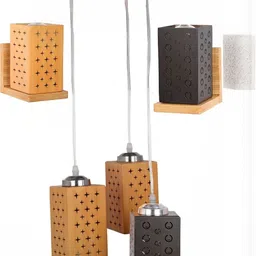 SOMIL Yellow & Black 3 Pieces Textured Wooden Rectangle Shaped Wall & Ceiling Lamp Combo-picture-21