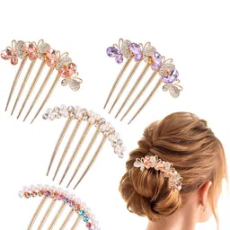 SAMYAK Set of 4 Rhinestone Studded Comb Pins-picture-41