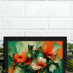 Aura Green & Orange Floral & Botanical Painted Wall Art-image-41