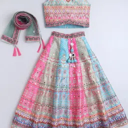 JAY NAGNATH FAB Girls Woven Design Embellished Lehenga & Blouse With Dupatta-picture-42