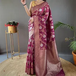 CANIZZARO Ethnic Motifs Zari Silk Blend Banarasi Saree image 3