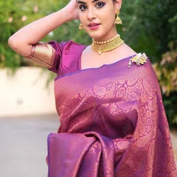 CANIZZARO Woven Design Zari Silk Blend Handloom Banarasi Saree image 3