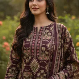 SZN Floral Printed Panelled Notch Neck Pure Cotton A-Line Kurta With Trouser & Dupatta image 3