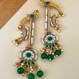 Zeviel Gold-Plated Artificial Stones Studded & Beaded Contemporary Antique Drop Earrings-picture-42