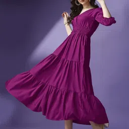 Krunal Raiyani Women V-Neck Tiered Long Flared Maxi Dress-picture-33