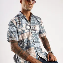 BS BLUE SQUAD Geometric Printed Regular Fit Casual Shirt-picture-16