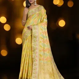 DIVASTRI Woven Design Zari Organza Banarasi Saree With Unstitched Blouse Piece-image-86