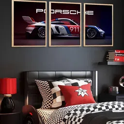 WALLLANE Set of 3 Multicoloured Wooden Sports Car Framed Posters-picture-36