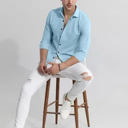 OQUENT Men Standard Fit Textured Spread Collar Casual Shirt image 2