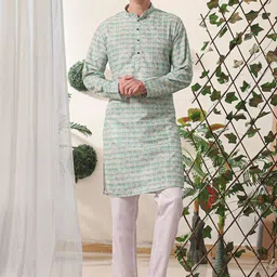 Pro-Ethic STYLE DEVELOPER Floral Printed Mandarin Collar Pure Cotton Kurta And Trousers-image-61