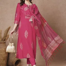 DIVASTRI Women Floral Printed Regular Kurta with Trousers & With Dupatta-picture-21