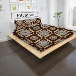 Filymore Brown Printed Microfiber 144 TC Single Bedsheet &1 Pillow Cover - 89" x 59"-picture-13