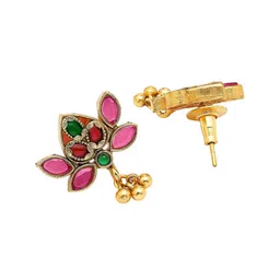 KARATCART Gold-Plated Red and Green Stone Lotus Necklace & Earrings Jewellery Set image 4