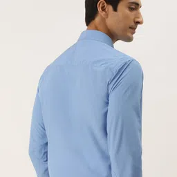 English Navy Men Button-Down Collar Solid Slim Fit Formal Shirt image 3