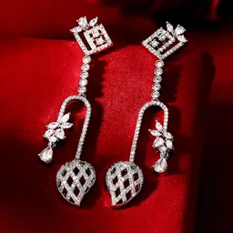 Priyaasi Silver-Plated American Diamond Stone Studded Contemporary Drop Earrings image 1