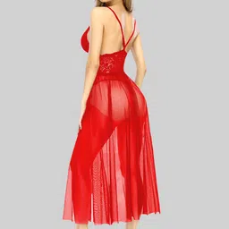 VAGHBHATT Net Self Design Shoulder Straps Baby Doll image 2
