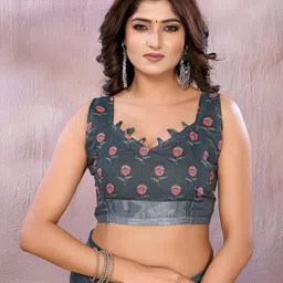 GULKEE FAB Floral Zari Linen Blend Saree image 3