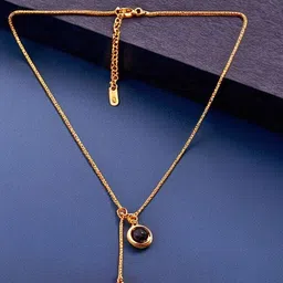 MANSIYAORANGE Gold Plated Stone Studded Circular Pendant With Chain-image-53