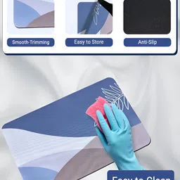 GRISHVA 2Pcs Blue & White Leaf Printed Anti-Skid Kitchen Mats image 4