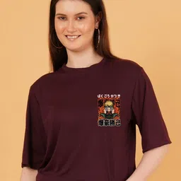 Kushi Flyer Graphic Printed Round Neck Drop-Shoulder Sleeves Cotton Oversized T-shirt-image-10