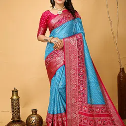 DIVASTRI Women Bandhani Printed Zari Art Silk Bandhani Saree-picture-27
