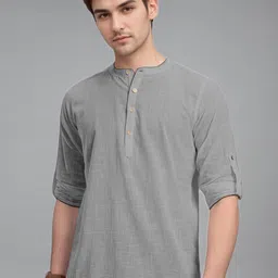 APEKTRA Cotton Mandarin Collar Roll-Up Sleeves Straight Short Kurta-picture-24