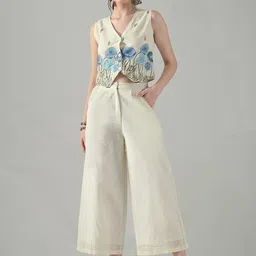 HERE&NOW Embroidered Pure Cotton Waistcoat & Trousers Co-Ord Set-picture-36