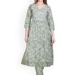 WOOL 4U Floral Printed Round Neck Straight Kurta with Trousers & Dupatta-image-68