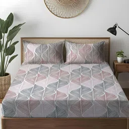 WEAVE AND DECOR White Abstract Pure Cotton Feel 300TC Double Queen Bedsheet Set-2.28mx2.2m-image-21