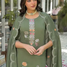 SKYLEE Women Floral Embroidered Regular Thread Work Kurta with Trousers & With Dupatta-picture-35