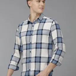 Voi Jeans Men Classic Spread Collar Tartan Checked Cotton Slim Fit Casual Shirt image 3