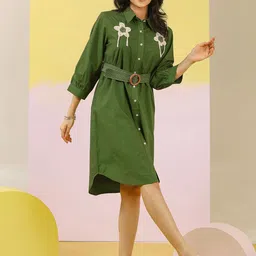 ZUMMER Floral Embroidered Applique Shirt Dress-image-68
