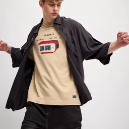 THE BEAR HOUSE Men Graphic Printed Round Neck Cotton Oversized T-shirt-picture-31
