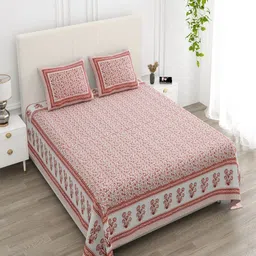 tundwal's White & Pink Floral Printed Cotton 210 TC King Bedsheet Set 2.74 m x 2.28 m image 4