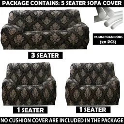 GIFTS ISLAND Brown & Cream-Coloured Printed Polyester 3 Piece Sofa Cover With Arms image 4