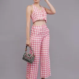 HIGH BUY Checked Halter Neck Top With Trousers image 2