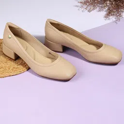 Mochi Women Textured Square Toe Block Pumps-image-35