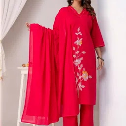 Anouk Women Floral Embroidered Thread Work Pure Cotton Kurta & Palazzos With Dupatta-picture-15