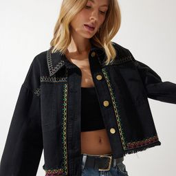 Happiness istanbul Women Washed Denim Jacket-picture-5