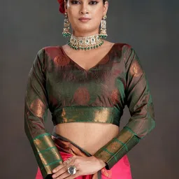 PEENGAX Ethnic Motifs Zari Silk Blend Handloom Kanjeevaram Saree image 3