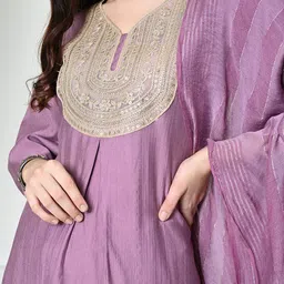 KALINI Floral Embroidered Sequinned V-Neck A-Line Kurta With Dhoti Pants & Dupatta image 2