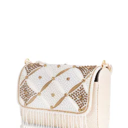 OSTY Embroidered Shoulder Strap Jute Box Clutch image 2