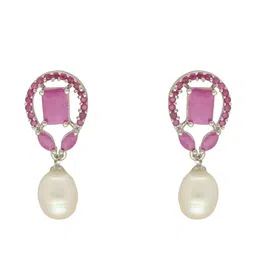 Sri Jagdamba Pearls Dealer Jaanvi Silver Plated Pearl Studded Contemporary Studs image 3