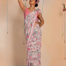 KALINI Floral Poly Printed Saree With Blouse Piece image 5