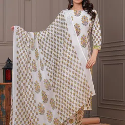 NAVYAAZRI Women Floral Printed Regular Pure Cotton Kurta with Trousers & With Dupatta-picture-26