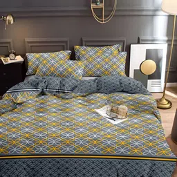 MORADO Grey & Yellow Printed Single Duvet Cover-image-88